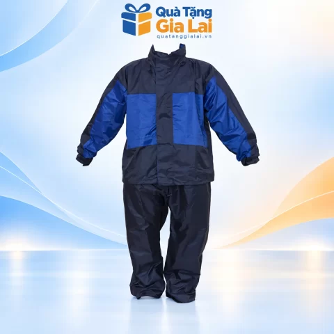 Bộ áo và quần mưa hai lớp tổ ong xanh dương phối xanh đậm trên nền Quà Tặng Gia Lai