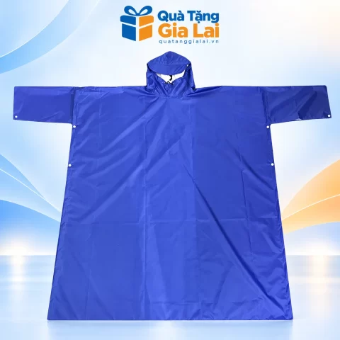 Áo mưa cài cạnh có tay vải dù vân tổ ong màu xanh trên nền Quà Tặng Gia Lai