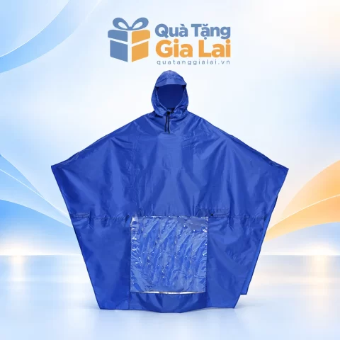 Áo mưa cánh dơi màu xanh, mũ liền và mảng trong suốt ở thân trước