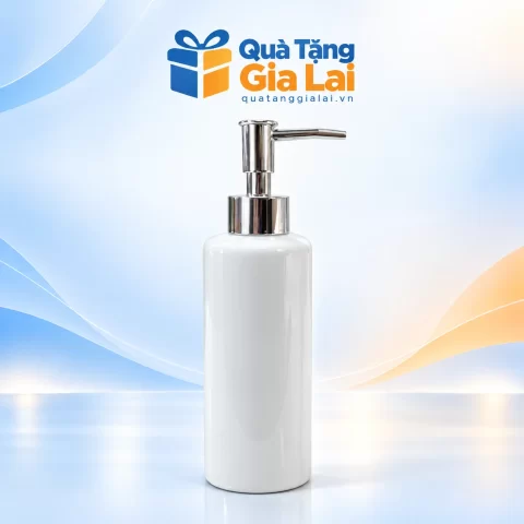 Bình dầu gội trụ tròn 260ml trắng trơn với vòi nhựa màu bạc