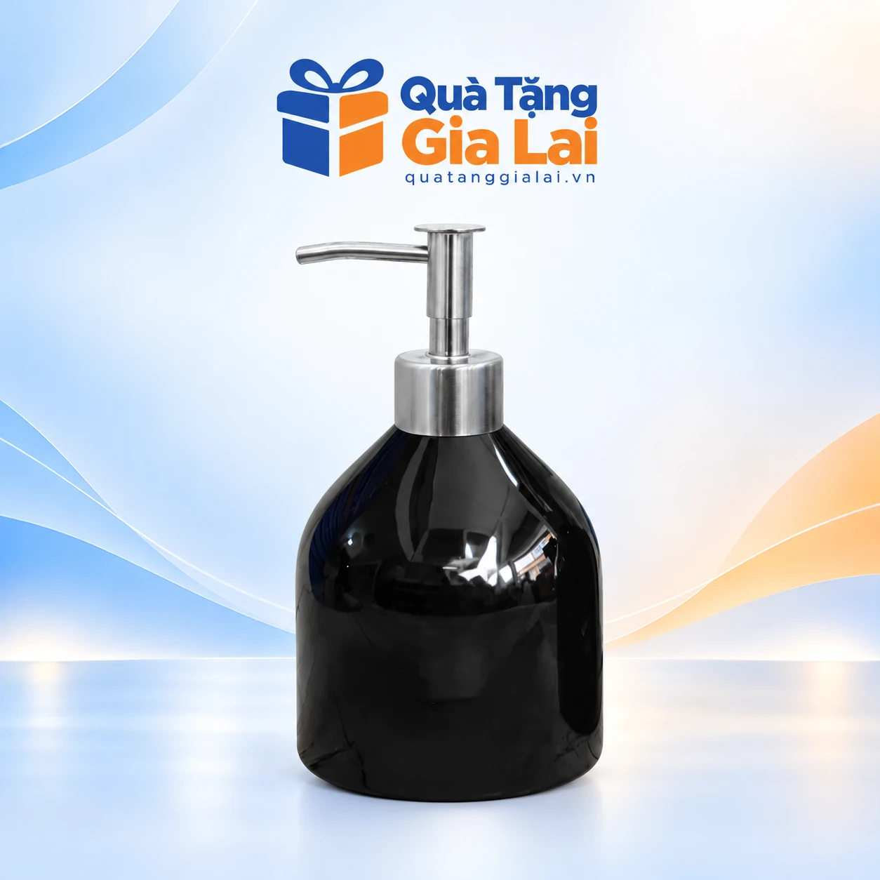 Bình dầu gội dáng bầu 350 ml màu đen với vòi nhựa màu bạc