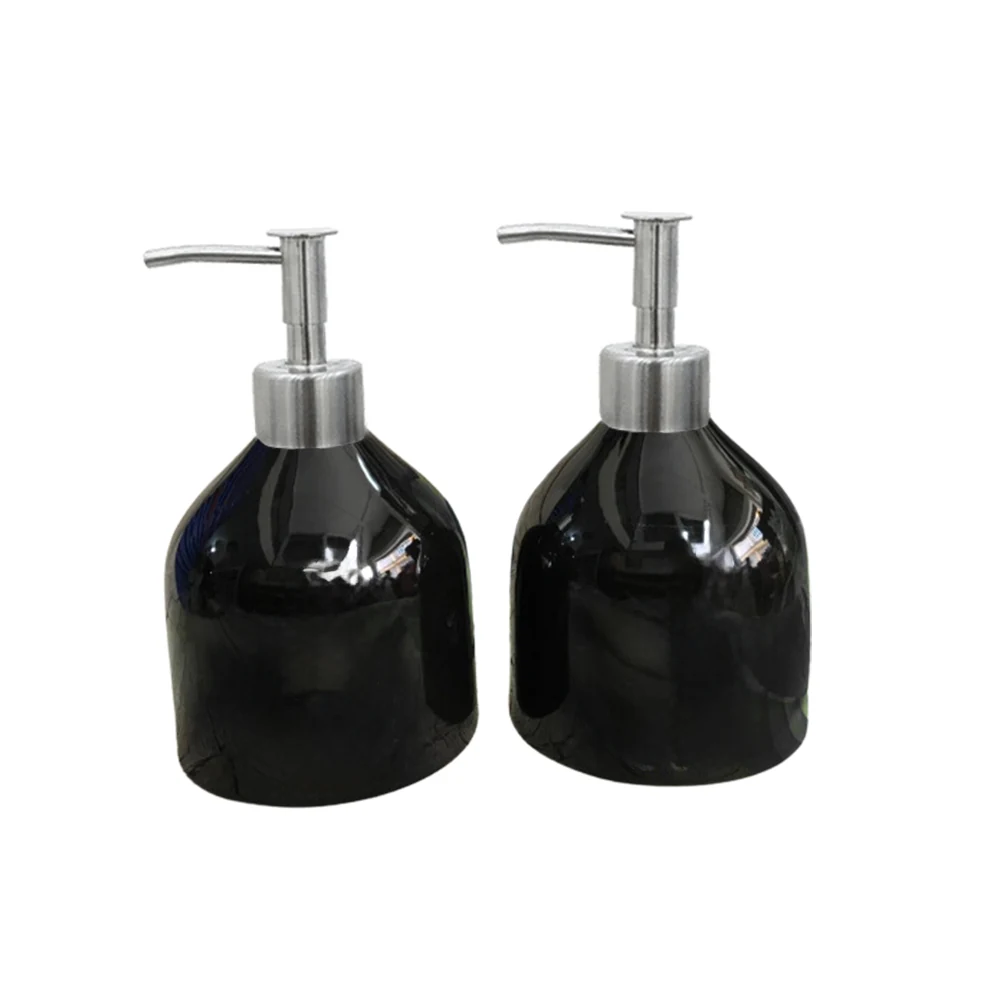 Hai bình dầu gội dáng bầu đen 350 ml vòi nhựa