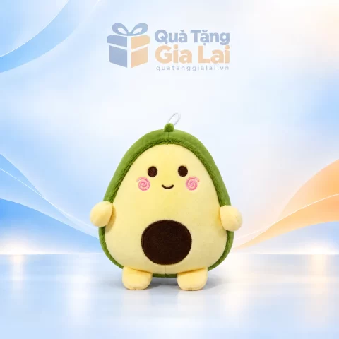 Thú bông quả bơ mặt vàng má xoắn hồng cỡ 15 cm trên nền Gia Lai