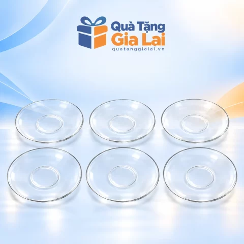 Bộ sáu đĩa kê thủy tinh LG325 trong suốt trên nền Quà Tặng Gia Lai