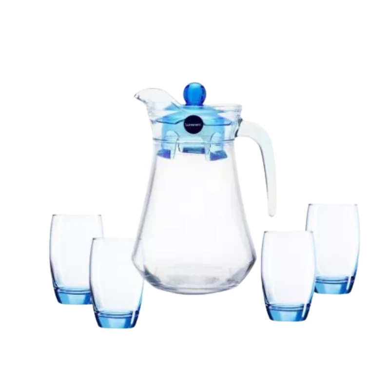 Bình Luminarc nắp xanh và bốn cốc chân xanh