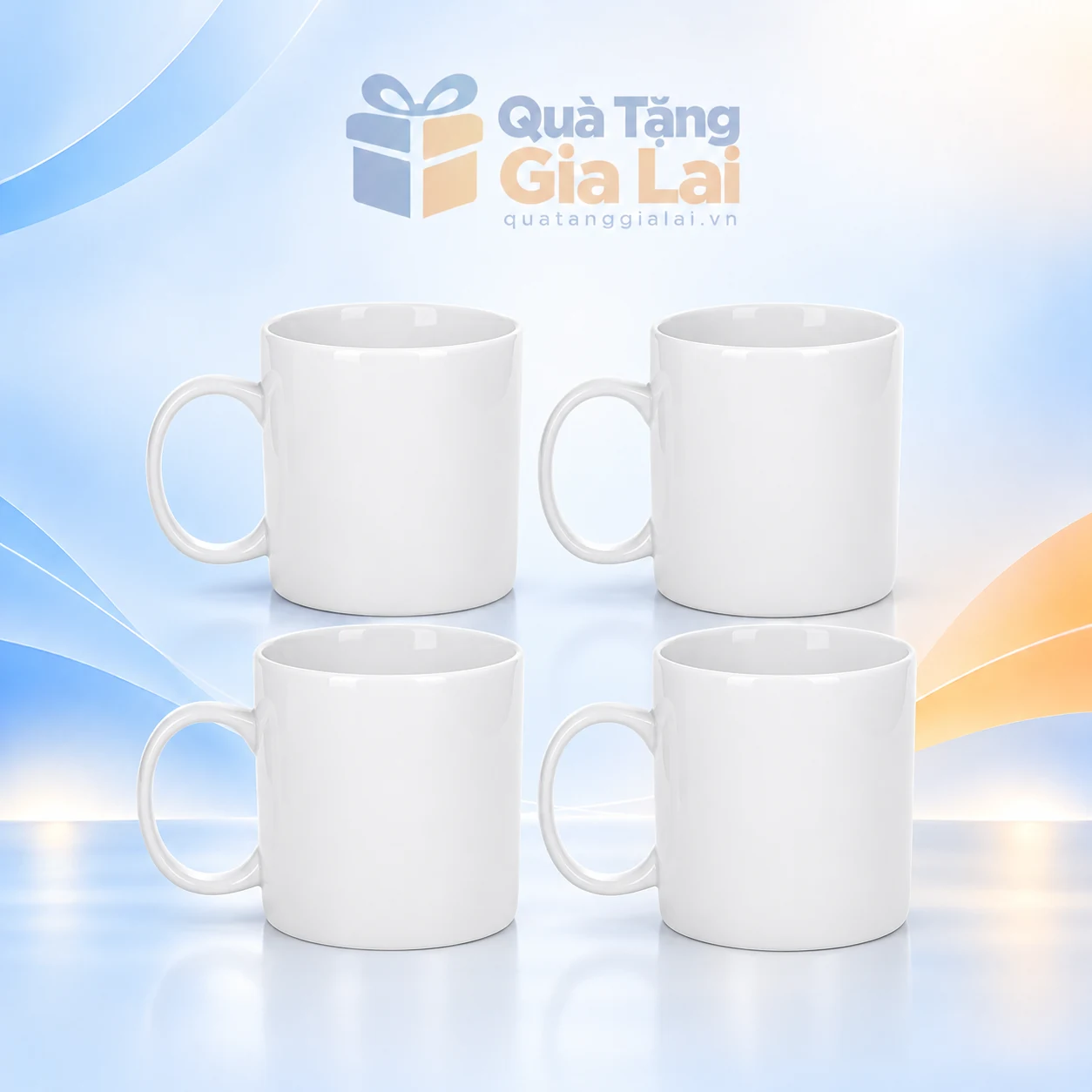 Bộ bốn cốc sứ Bát Tràng men trắng thân trụ quai chữ C