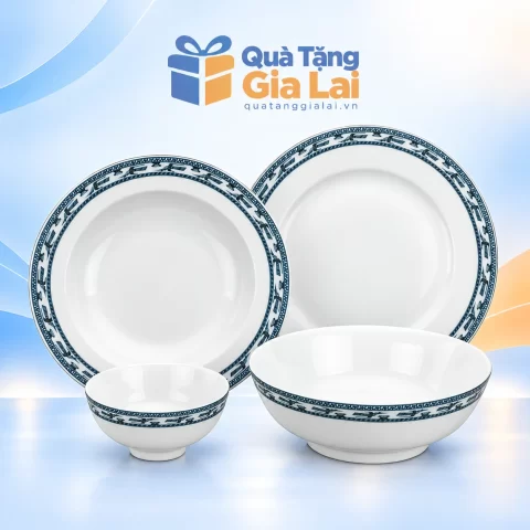 Các dáng chén, tô và đĩa Jasmine Chim Lạc trên nền Quà Tặng Gia Lai