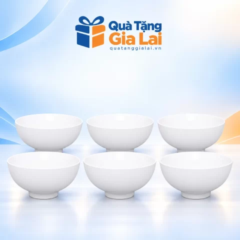 Bộ sáu bát cơm TK-C06 trắng trơn trên nền Quà Tặng Gia Lai