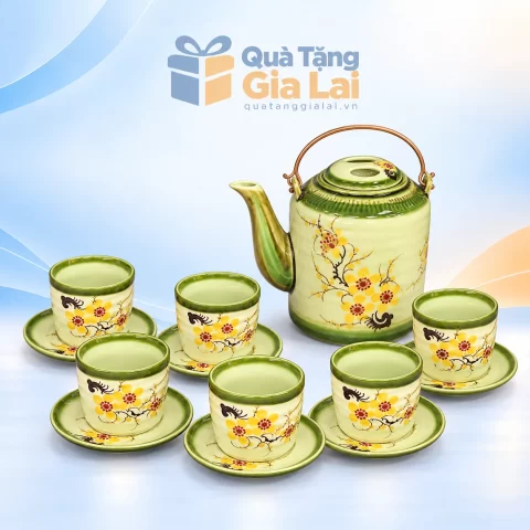 Bộ tích Bát Tràng 1,2 lít mẫu 05 hoa vàng với sáu chén không quai