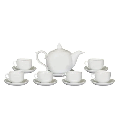 Bộ trà trắng bưởi lửa 02 với quai uốn và núm nắp nhọn