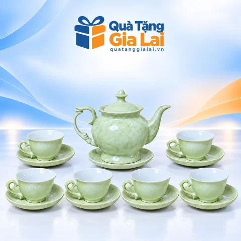 Bộ trà Đài Cát vân đá xanh nhạt 550 ml trên nền Quà Tặng Gia Lai