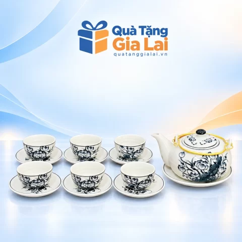 Bộ ấm chén Nhật bóng 01 vẽ sen với sáu chén không quai
