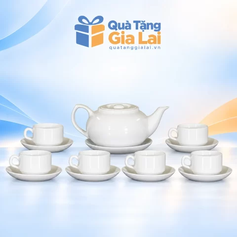 Bộ trà trắng CK số 3 nắp lõm 500 ml với sáu chén có quai