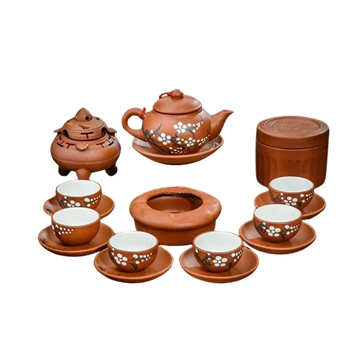 Bộ trà trúc sen gồm ấm sáu chén cùng hũ chè lư trầm và gạt tàn