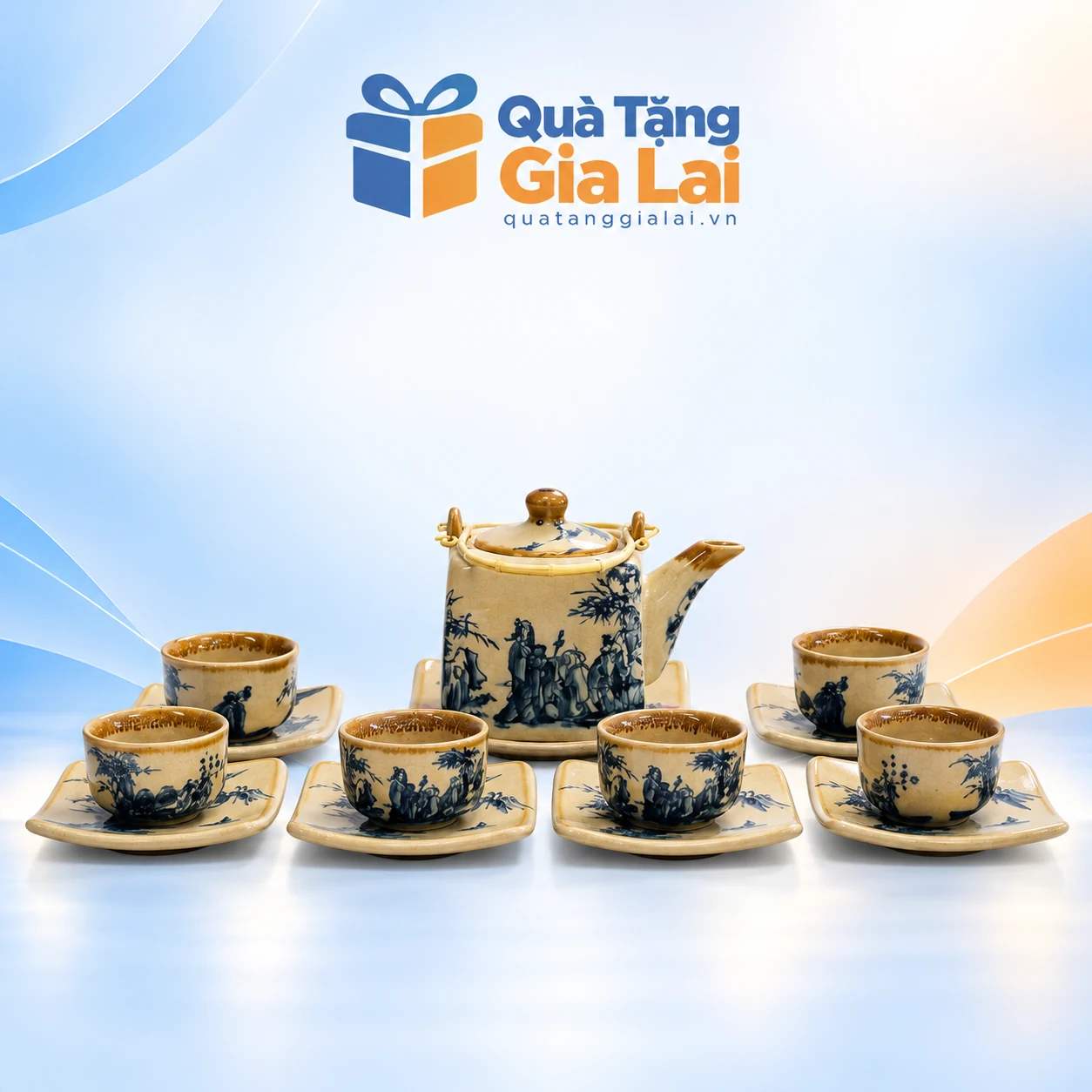 Bộ trà vuông men rạn 400 ml trên nền Quà Tặng Gia Lai