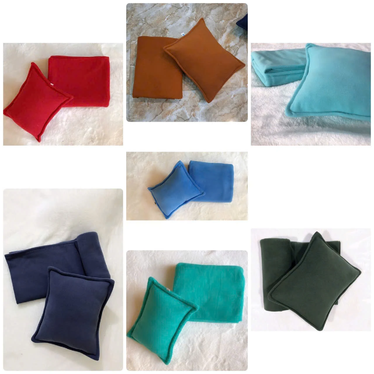 Các bộ gối vuông cùng mền với nhiều màu trong ảnh nguồn
