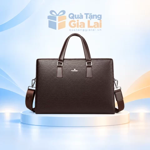 Cặp da tổng hợp vân nổi 03 màu nâu trên nền Gia Lai