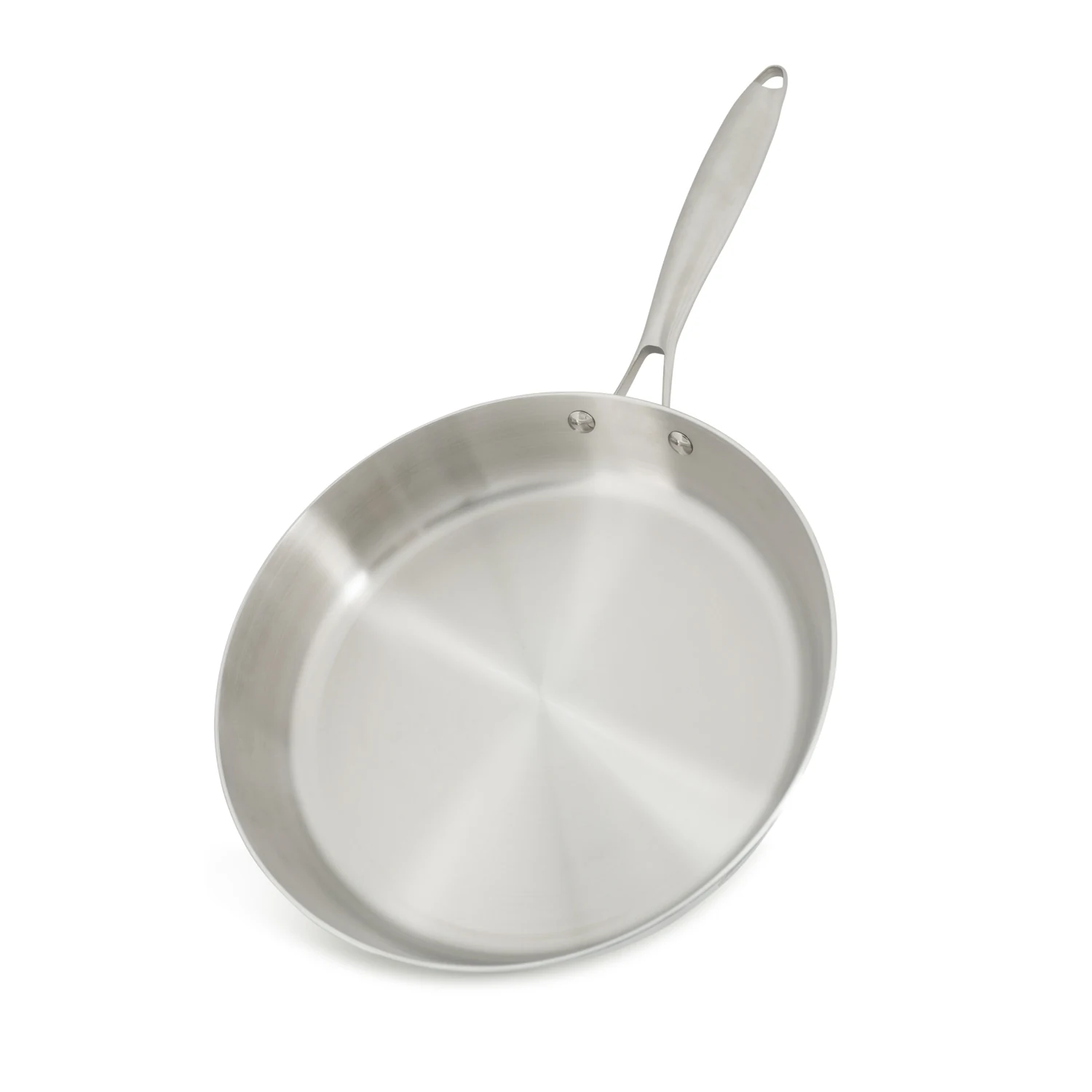 Ảnh chụp lòng chảo inox trơn và hai đinh tán của Kalpen Luxus