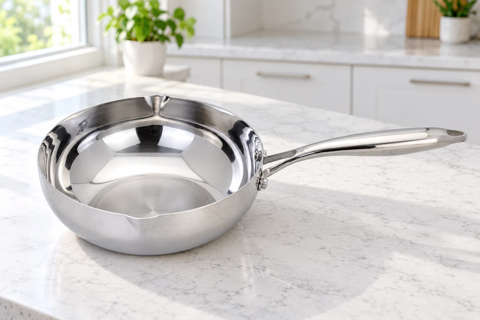Chảo Kalpen Zenger 28 cm trên bàn bếp sáng màu