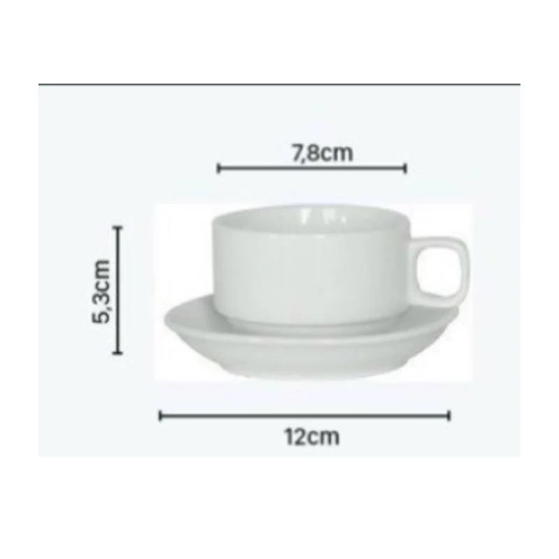 Kích thước cốc 7,8 cm cao 5,3 cm và đĩa kê 12 cm