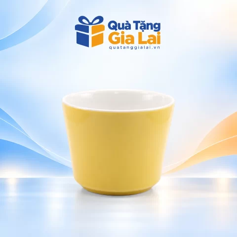 Cốc sứ Bát Tràng Khánh An 220 ml không quai màu vàng lòng trắng