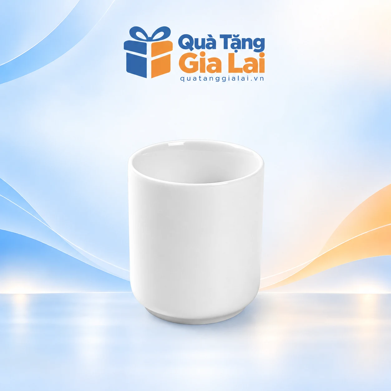 Cốc trụ trắng Bát Tràng 200 ml không quai với đáy bo tròn