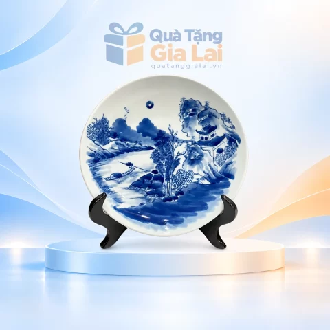 Đĩa biểu trưng18cm họa tiết sơn thủy trên nền Quà Tặng Gia Lai