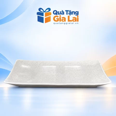Đĩa kê chữ nhật men trắng lấm tấm trên nền Gia Lai