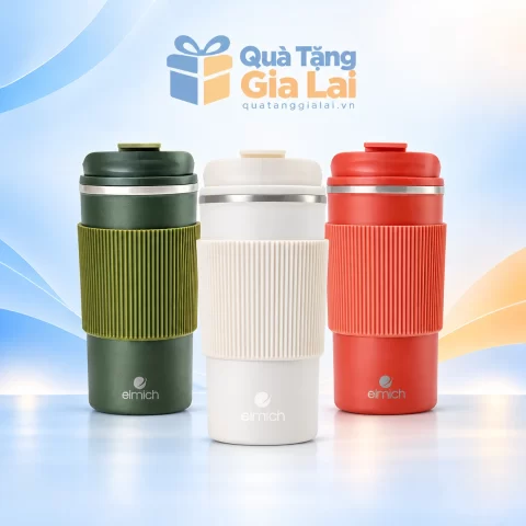 Cốc Elmich EL8345 480 ml xanh lá, trắng kem và cam san hô trên nền Gia Lai