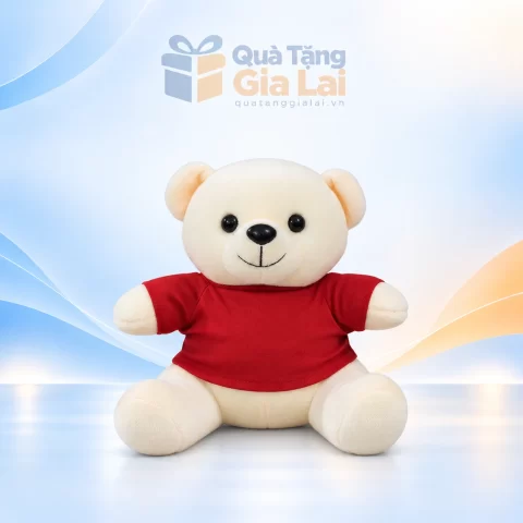 Gấu bông 20 cm lông kem áo đỏ trên nền Gia Lai