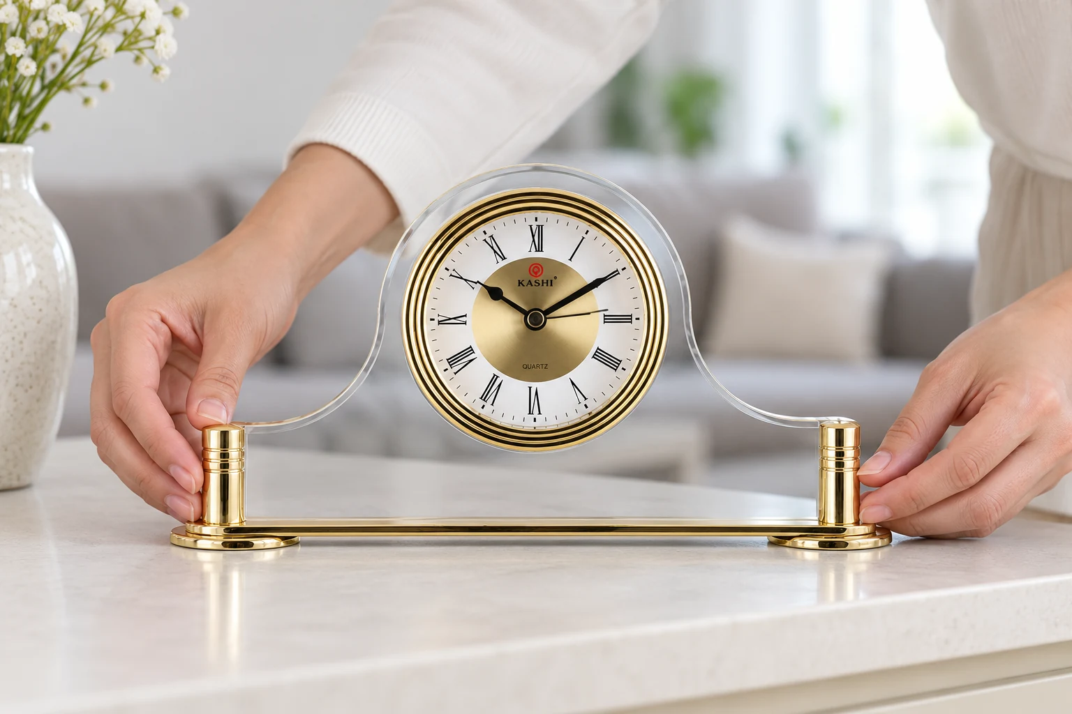 Đặt Kashi BT8 mặt số La Mã trên kệ trong nhà