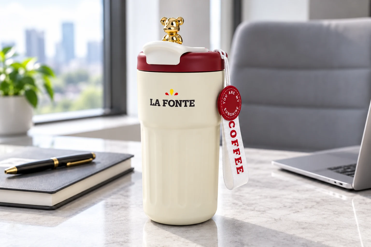 Ly La Fonte 012775 màu kem trên bàn làm việc