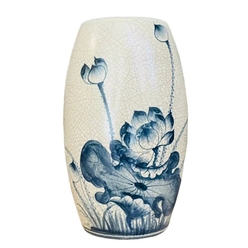 Mặt trước lọ dáng bom H30 men rạn sen xanh