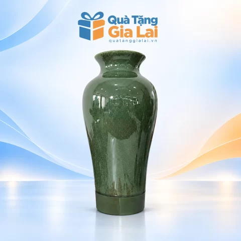 Lọ hoa đùi dế H32 men hỏa biến xanh rêu