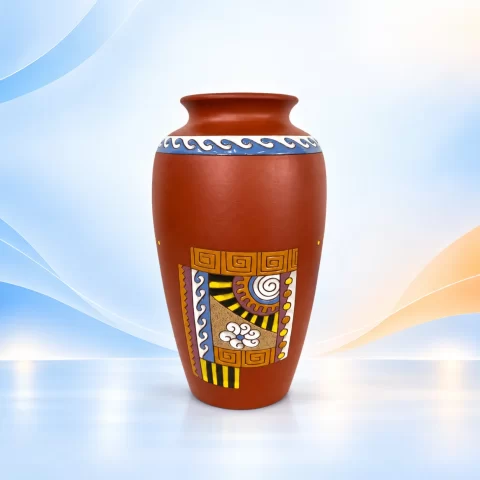 Lọ hoa gốm đỏ H31 họa tiết hình học