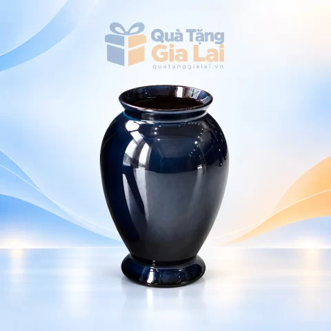 Lọ hoa men hỏa biến H27 xanh đen dáng bầu