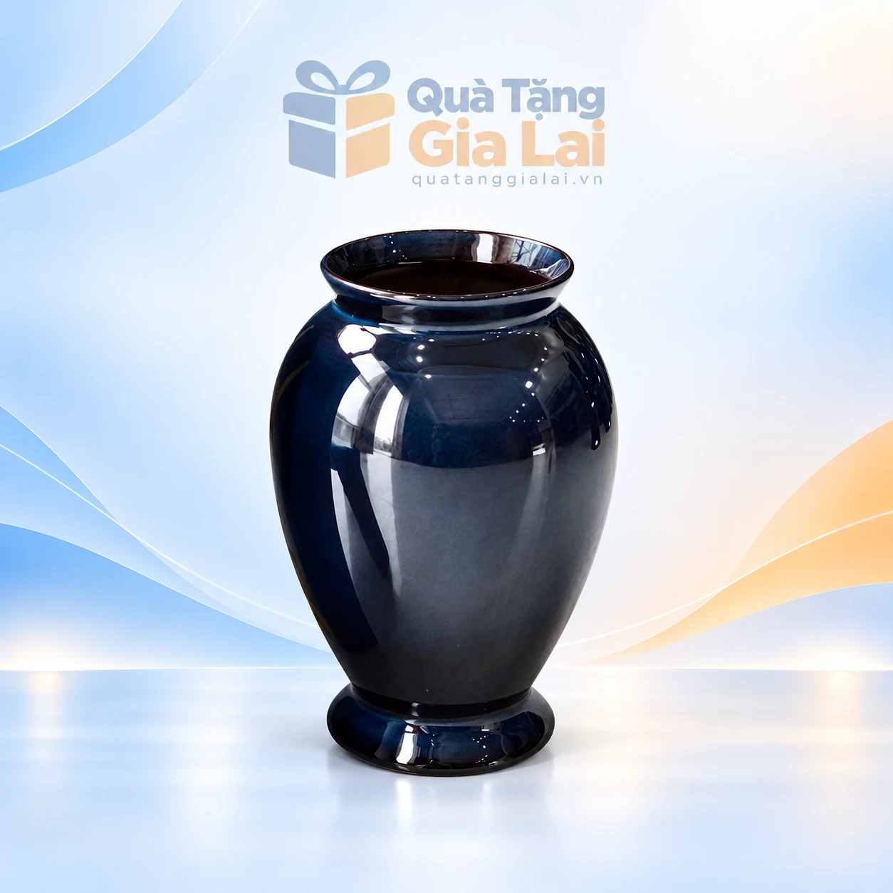 Lọ hoa men hỏa biến H27 xanh đen dáng bầu