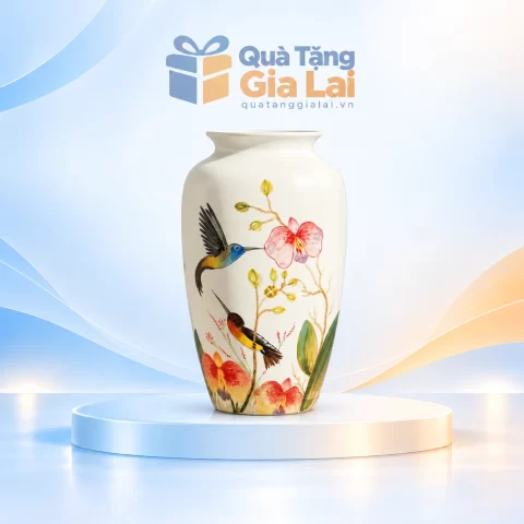 Lọ hoa vẽ tay H29-02 họa tiết hoa và hai chú chim