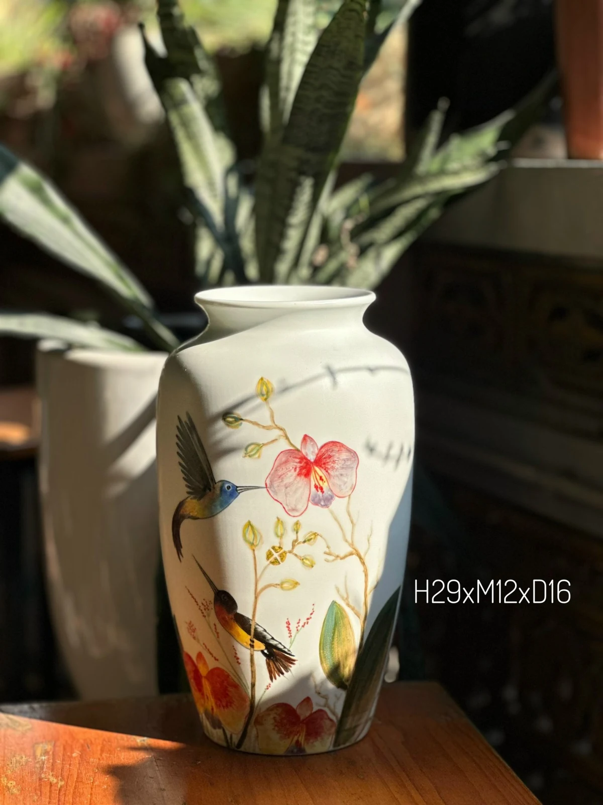Lọ hoa H29-02 với họa tiết hoa và chim nhìn toàn thân
