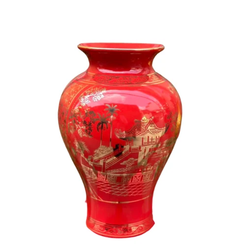 Toàn dáng lọ hoa H30 men đỏ họa tiết vàng kim