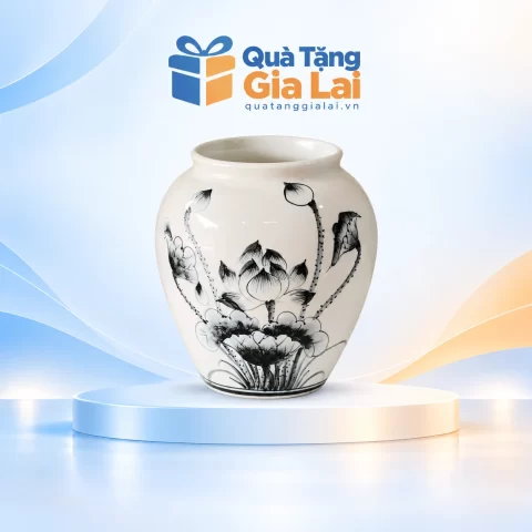 Lọ hoa sen đen men trắng H18.5 thân tròn miệng rộng