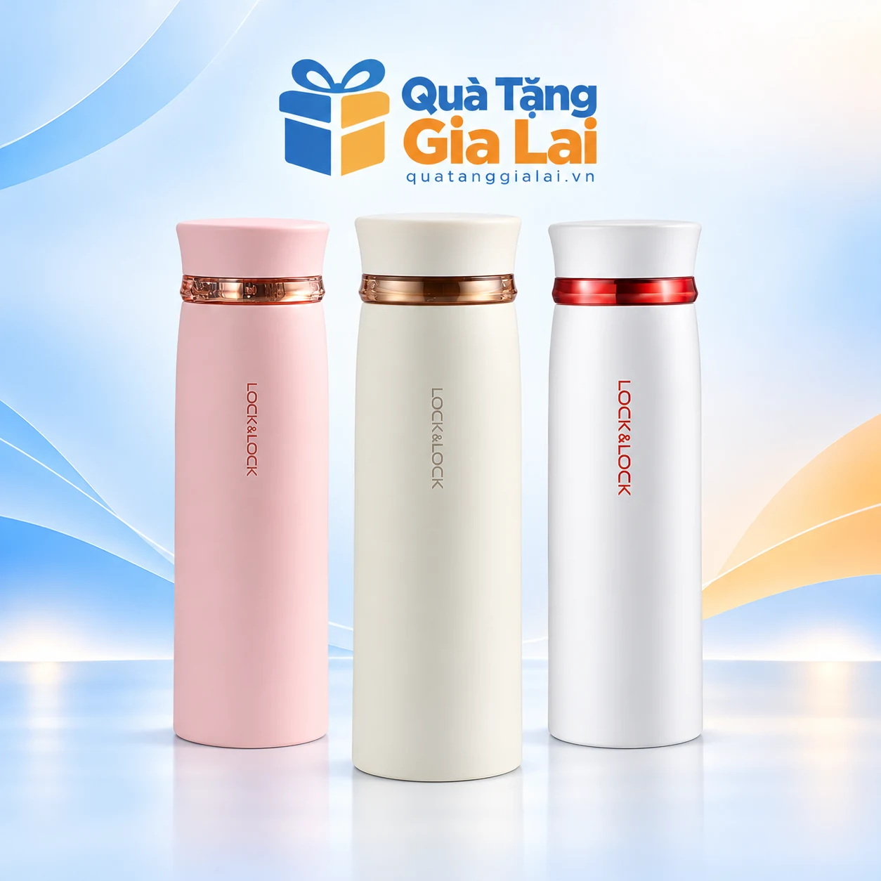 Bình LocknLock LHC4131 450 ml hồng, ngà và trắng phối đỏ trên nền Gia Lai