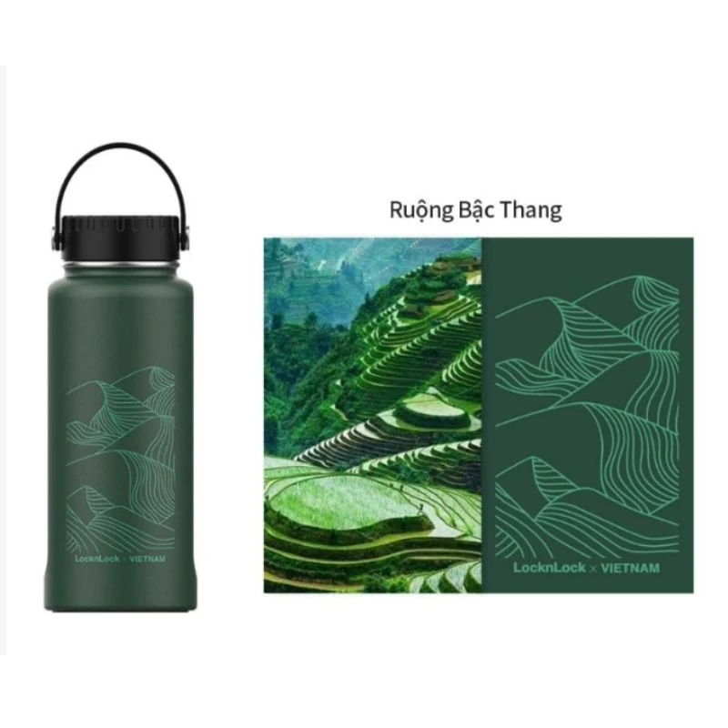 Họa tiết ruộng bậc thang màu xanh trên bình LocknLock Riga