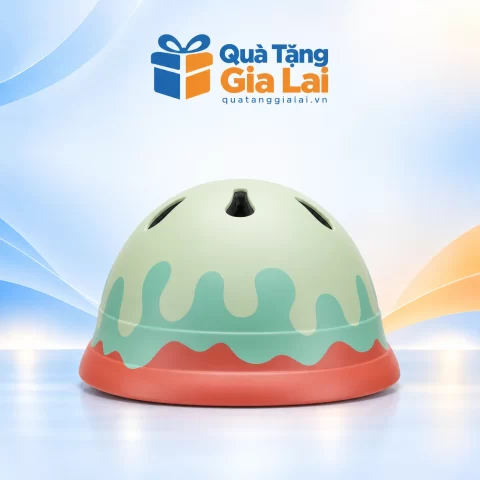 Mũ trẻ em gáo lỗ nền kem xanh, dải bạc hà và viền đỏ cam