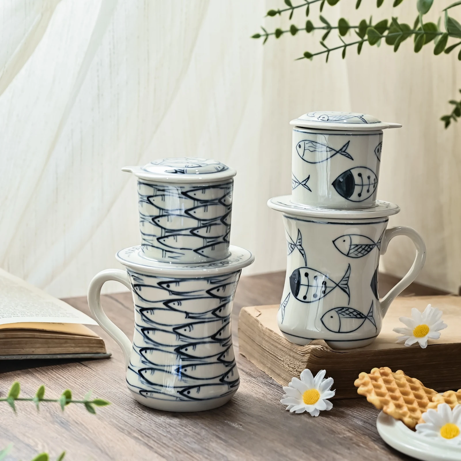 Hai kiểu trang trí cá xanh; mỗi bộ được chọn riêng