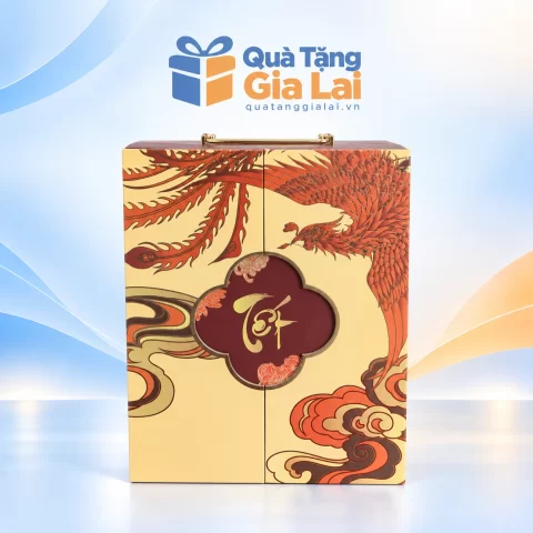 Bộ quà Tết Xuân Về 10 với hộp vàng kem họa tiết phượng