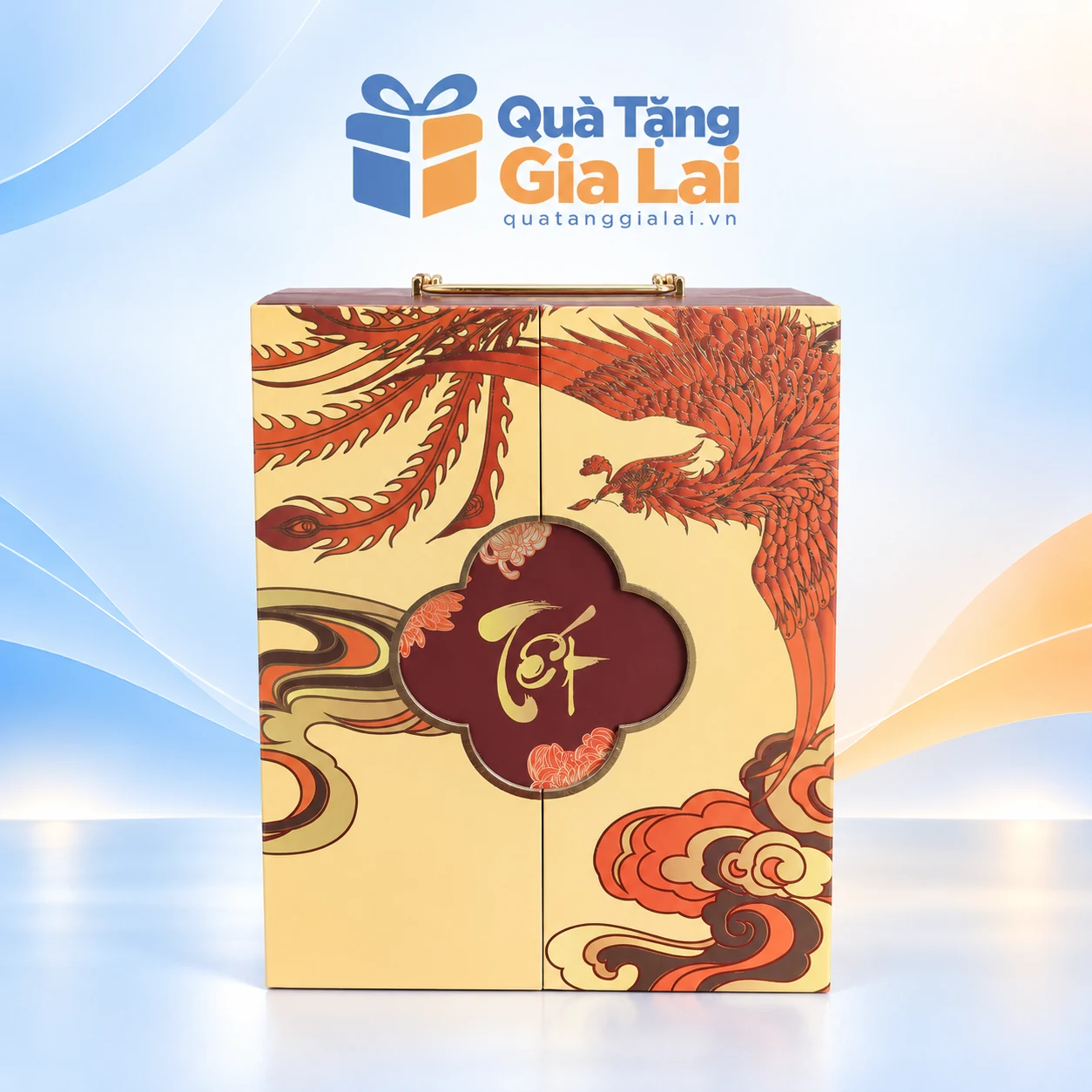 Bộ quà Tết Xuân Về 10 với hộp vàng kem họa tiết phượng