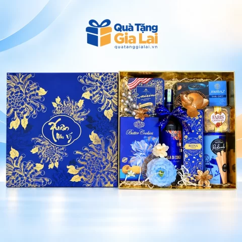 Bộ quà Tết Xuân Về 15 hộp xanh hoa cúc với bảy món