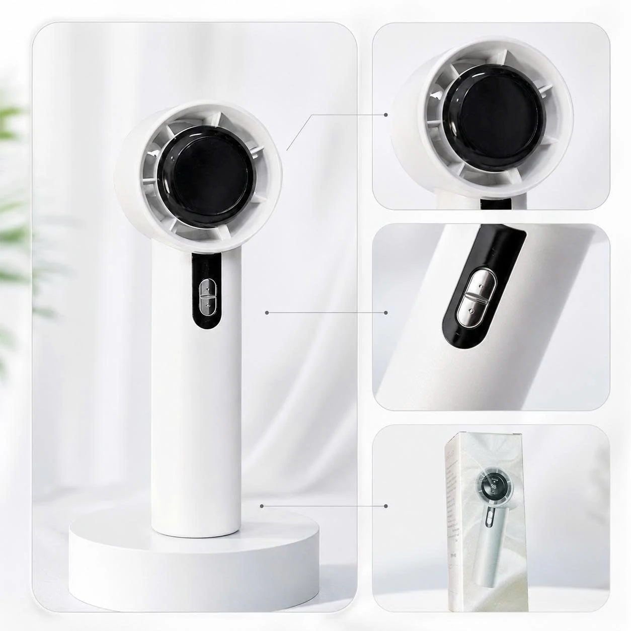 Đầu quạt mini 03, cụm nút điều chỉnh và hộp sản phẩm