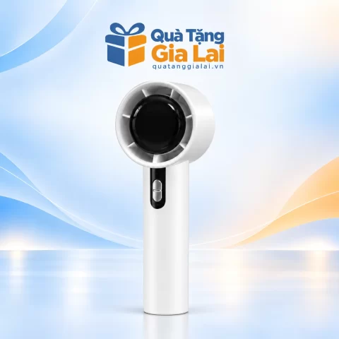 Quạt cầm tay mini 03 màu trắng, đầu tròn và cụm nút trên thân